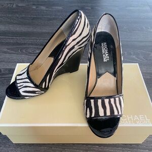 Michael Kors Zebra and Patent Wedge size 6